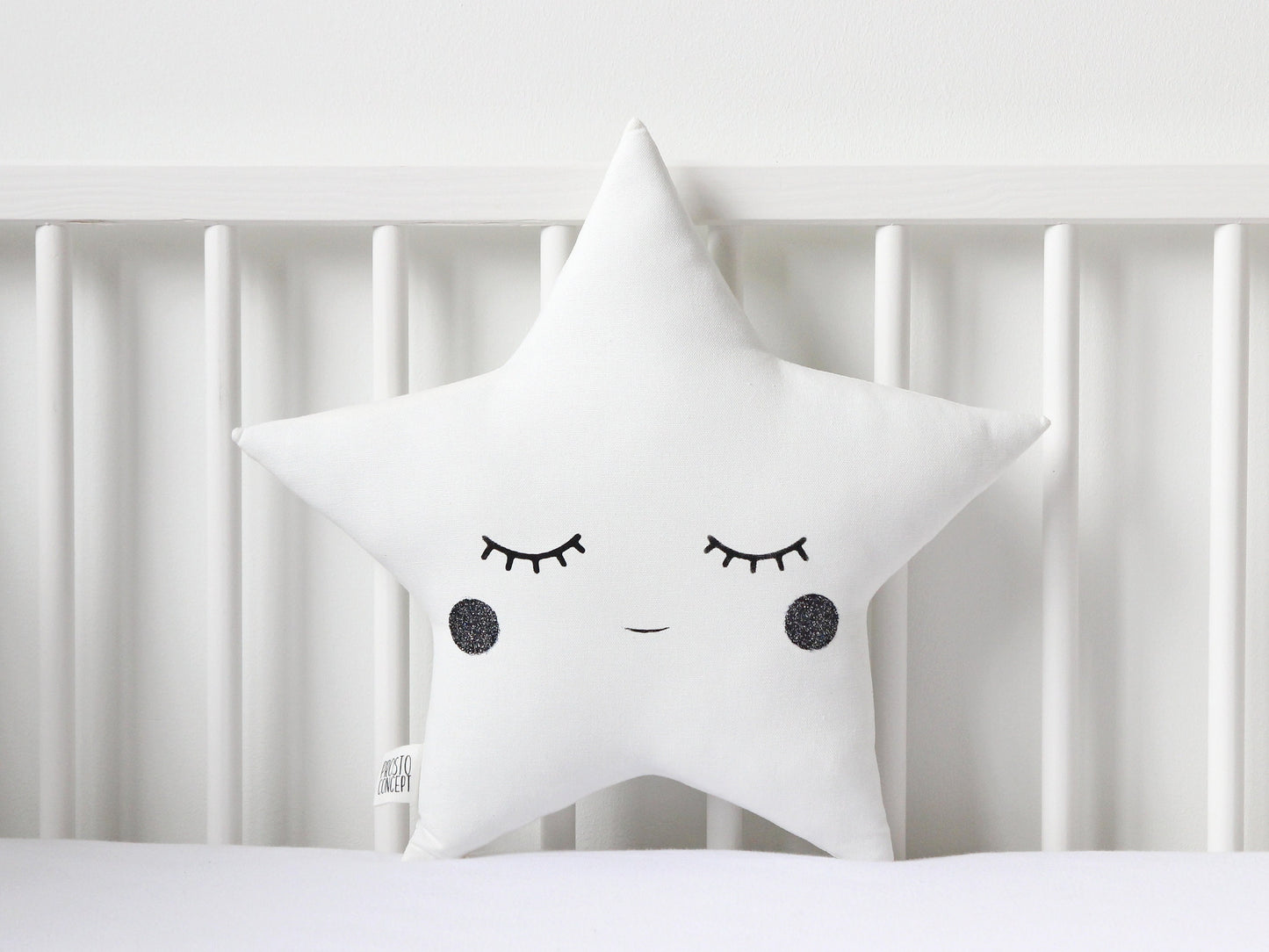 Set of 2 White Pillows - Crescent Moon and Star Pillows with Black Glitter Touch