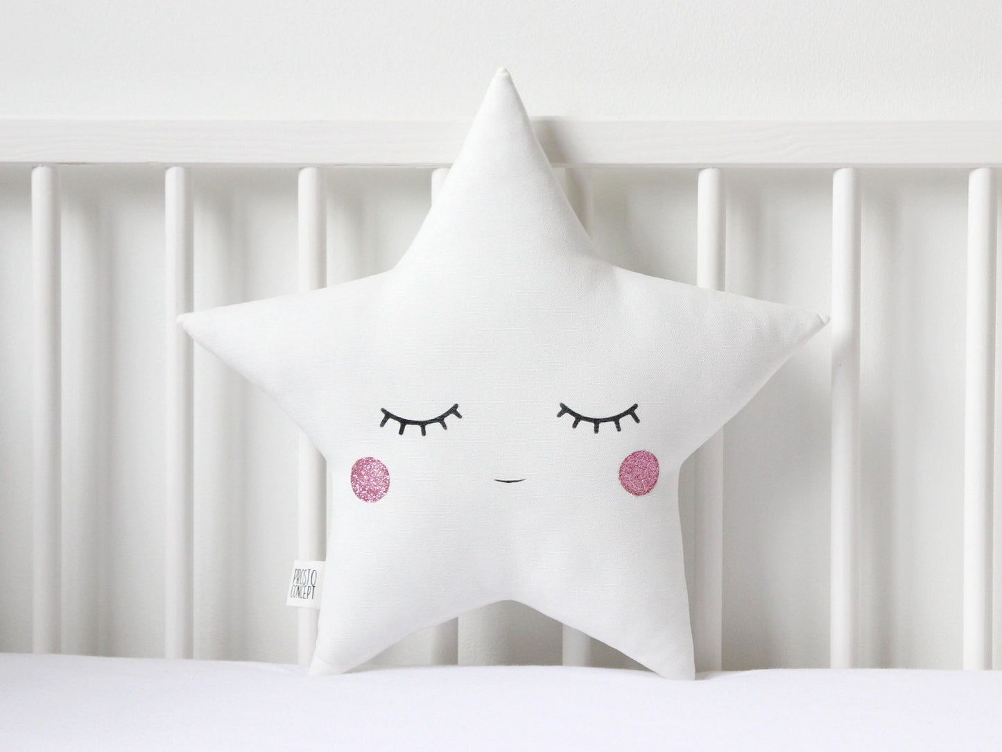 Set of 2 White Pillows - Crescent Moon and Star Pillows with Glitter Touch (5 colors)
