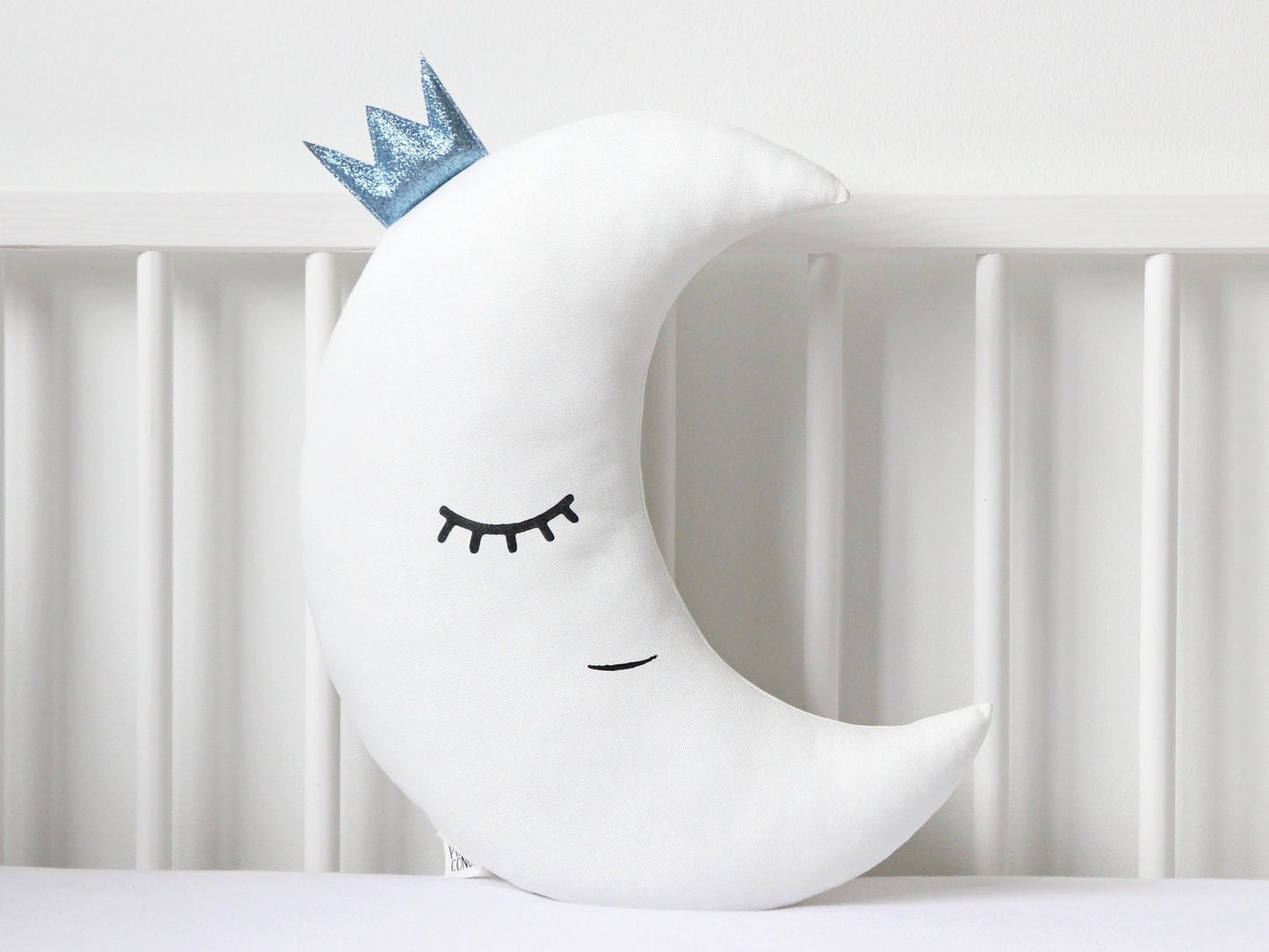 Set of 2 White Pillows - Crescent Moon and Star Pillows with Glitter Touch (5 colors)