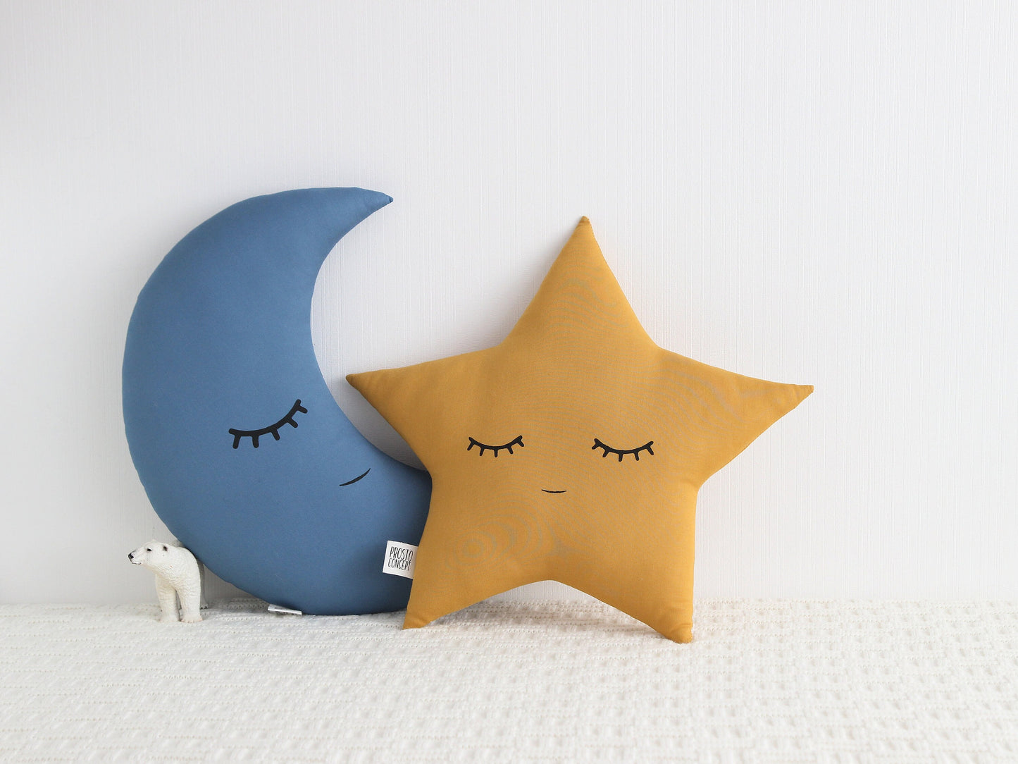 Set of 3 Pillows - White Cloud, Petrol Blue Crescent Moon and Mustard Star Pillows