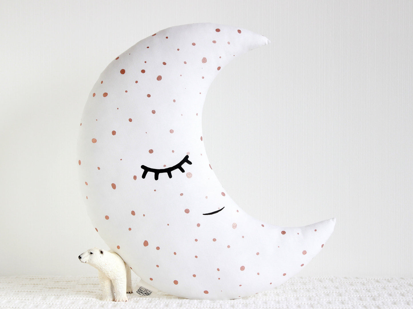 Set of 2 White Pillows - Crescent Moon and Star Pillows with Rose Golden Touch