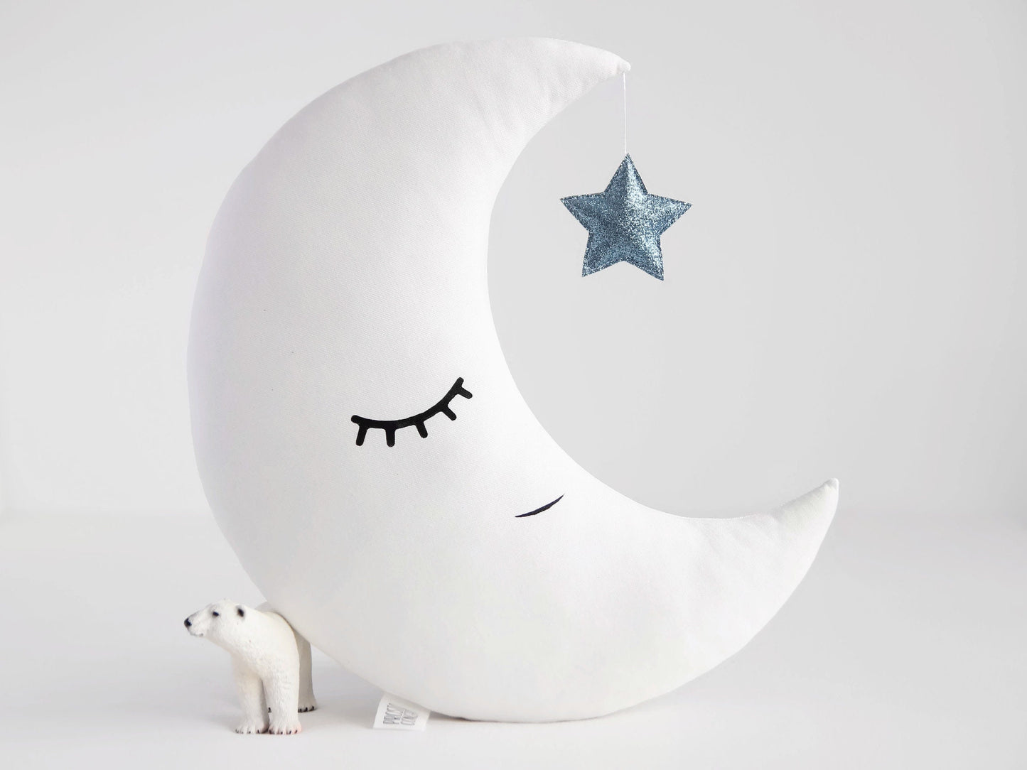 White Crescent Moon Pillow with Crown or Star