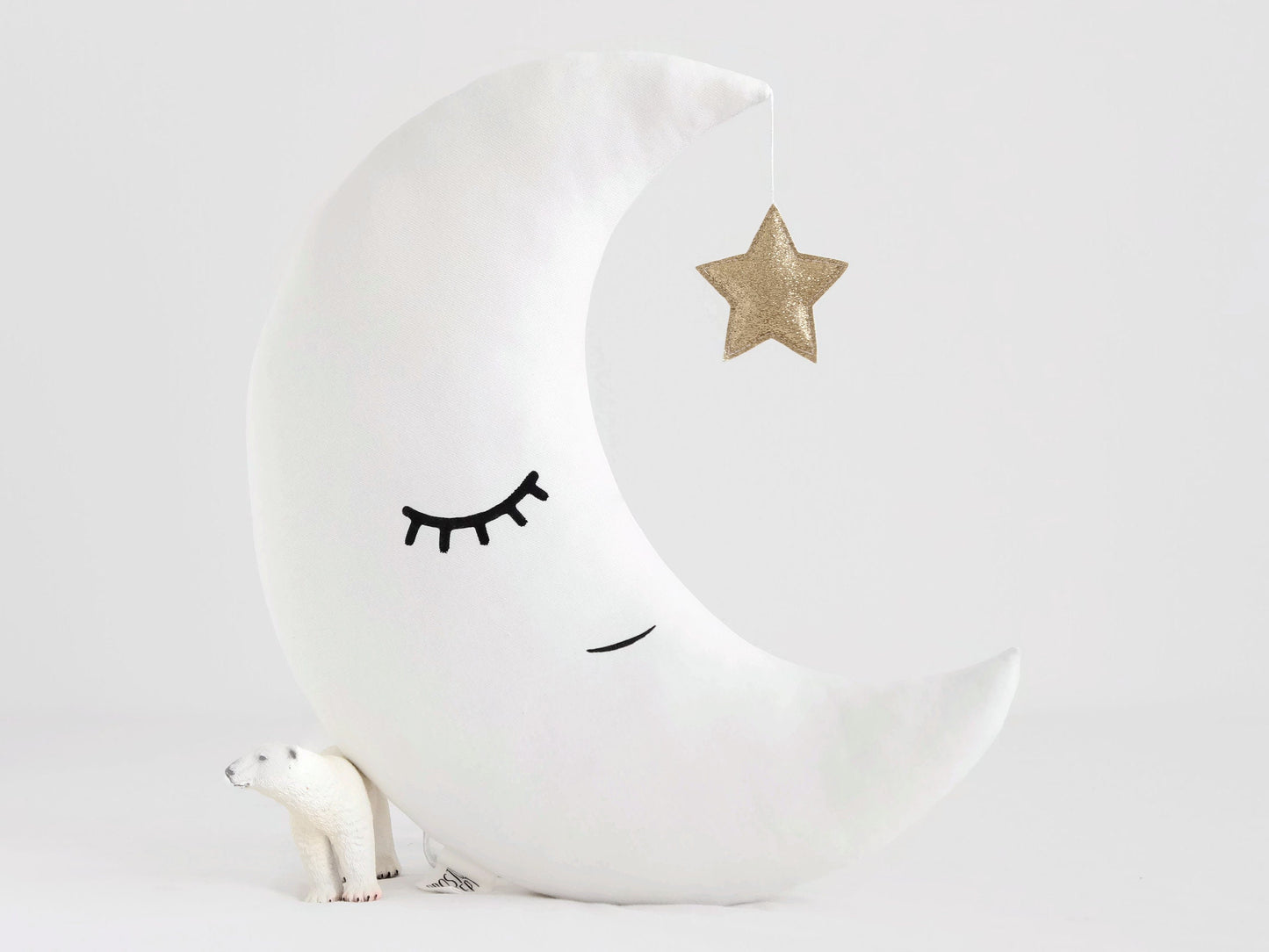 White Crescent Moon Pillow with Crown or Star