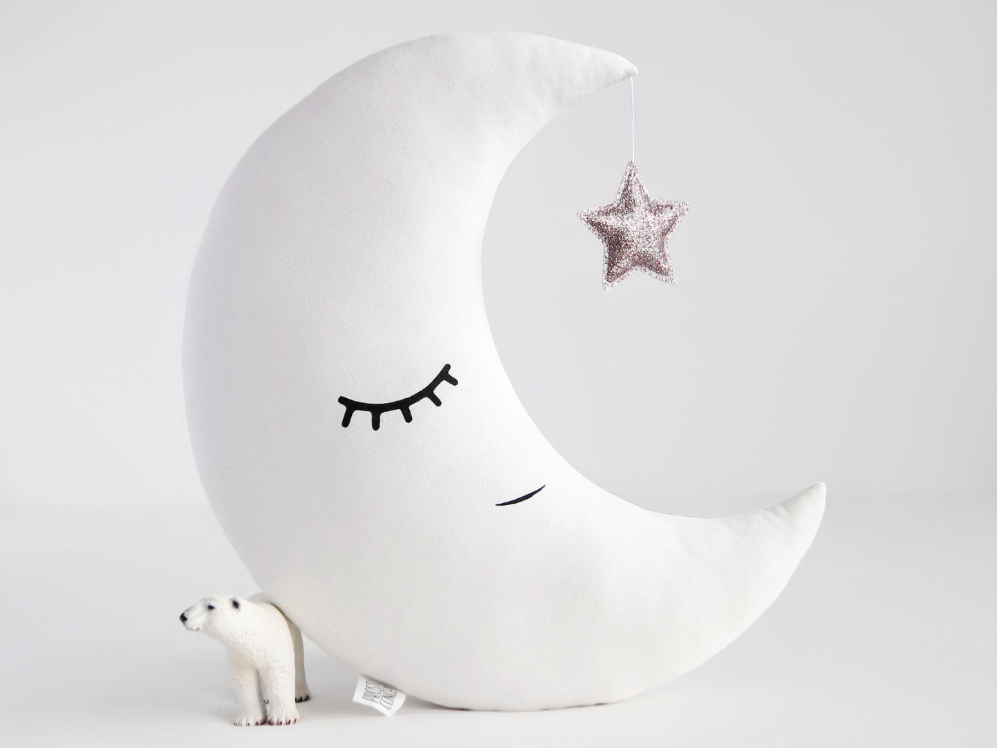 White Crescent Moon Pillow with Crown or Star