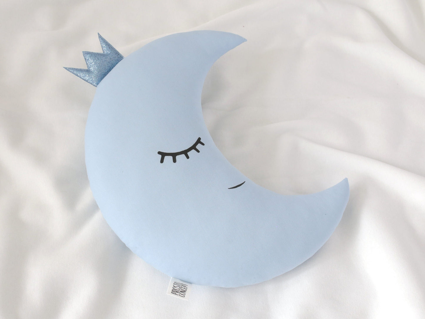 Light Blue Crescent Moon Pillow with Crown or Star