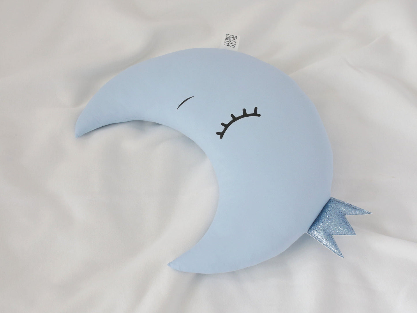 Light Blue Crescent Moon Pillow with Crown or Star