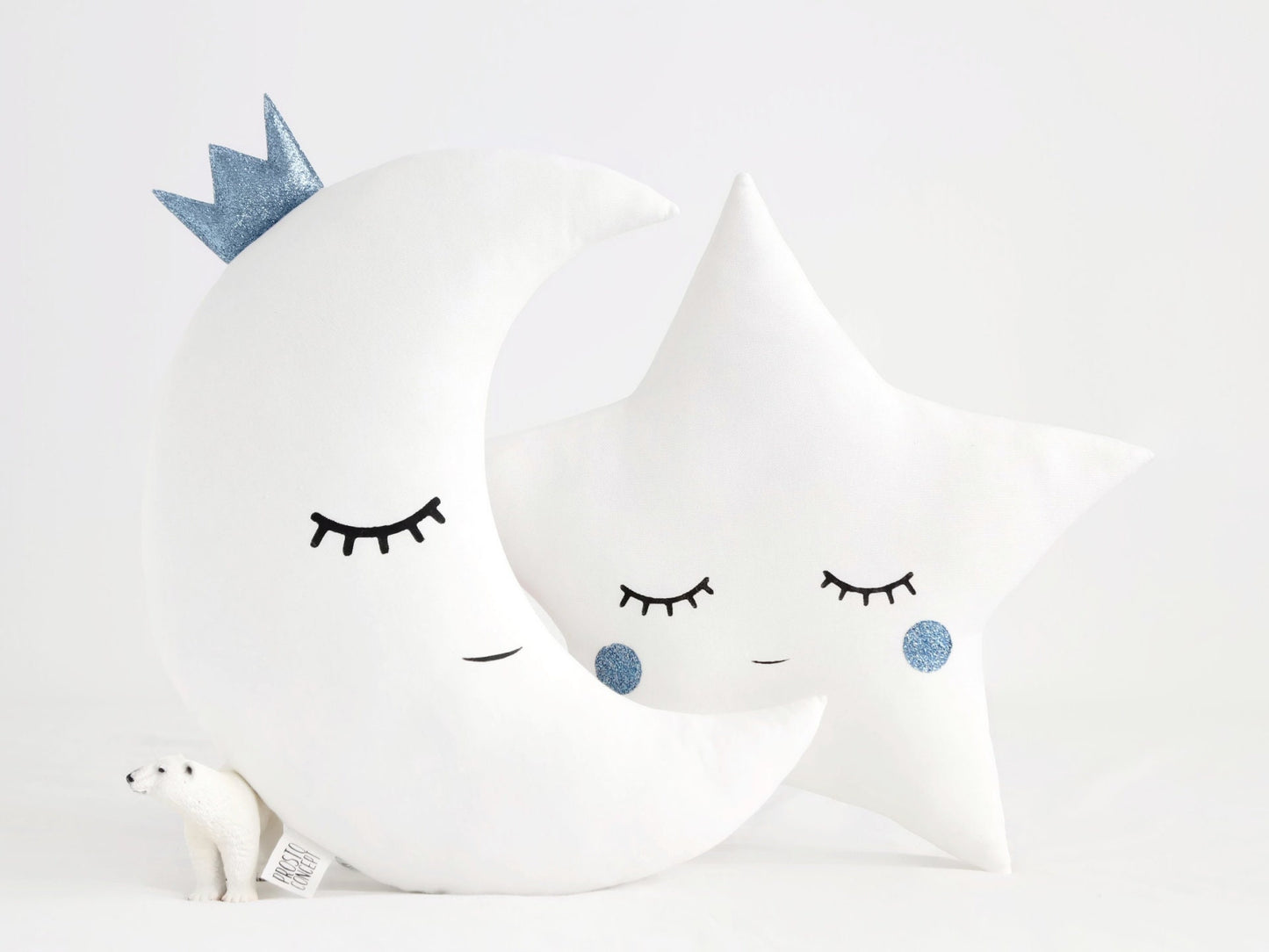 Set of 2 White Pillows - Crescent Moon and Star Pillows with Glitter Touch (5 colors)
