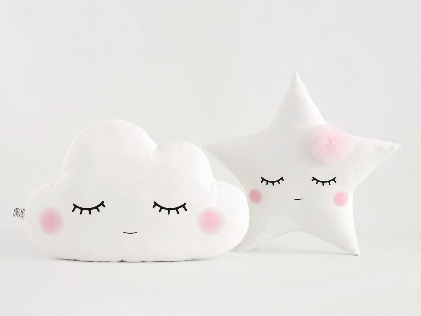 Set of 3 Pillows - Cloud (2 colors), White Crescent Moon and White Star Pillows with Pale Pink Touch