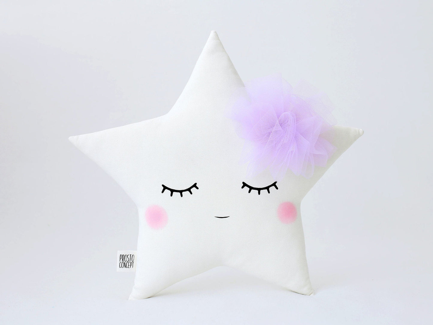 Sleepy White Star Pillow with Tulle Flower