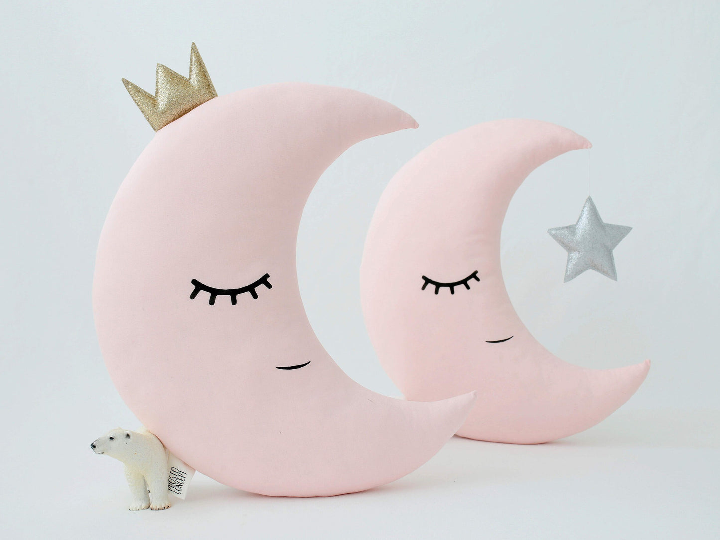 Pale Pink Crescent Moon Pillow with Crown or Star