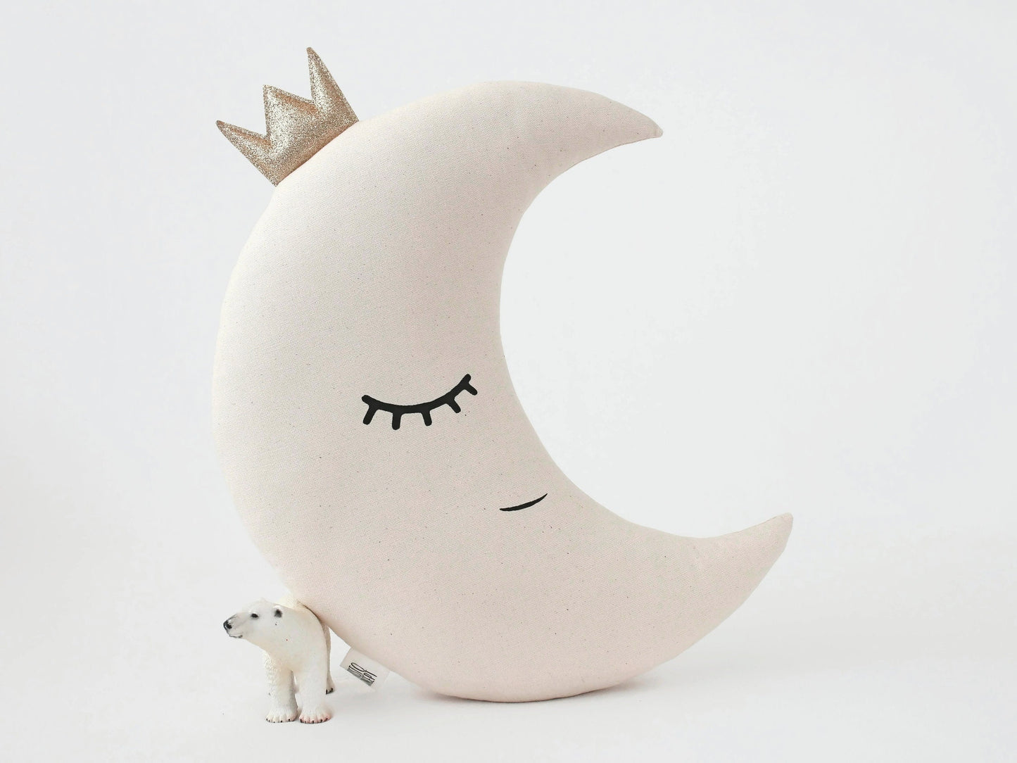 Beige Crescent Moon Pillow with Crown or Star