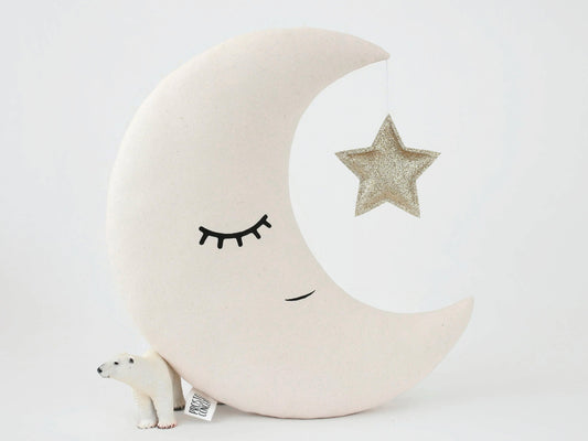 Beige Crescent Moon Pillow with Crown or Star