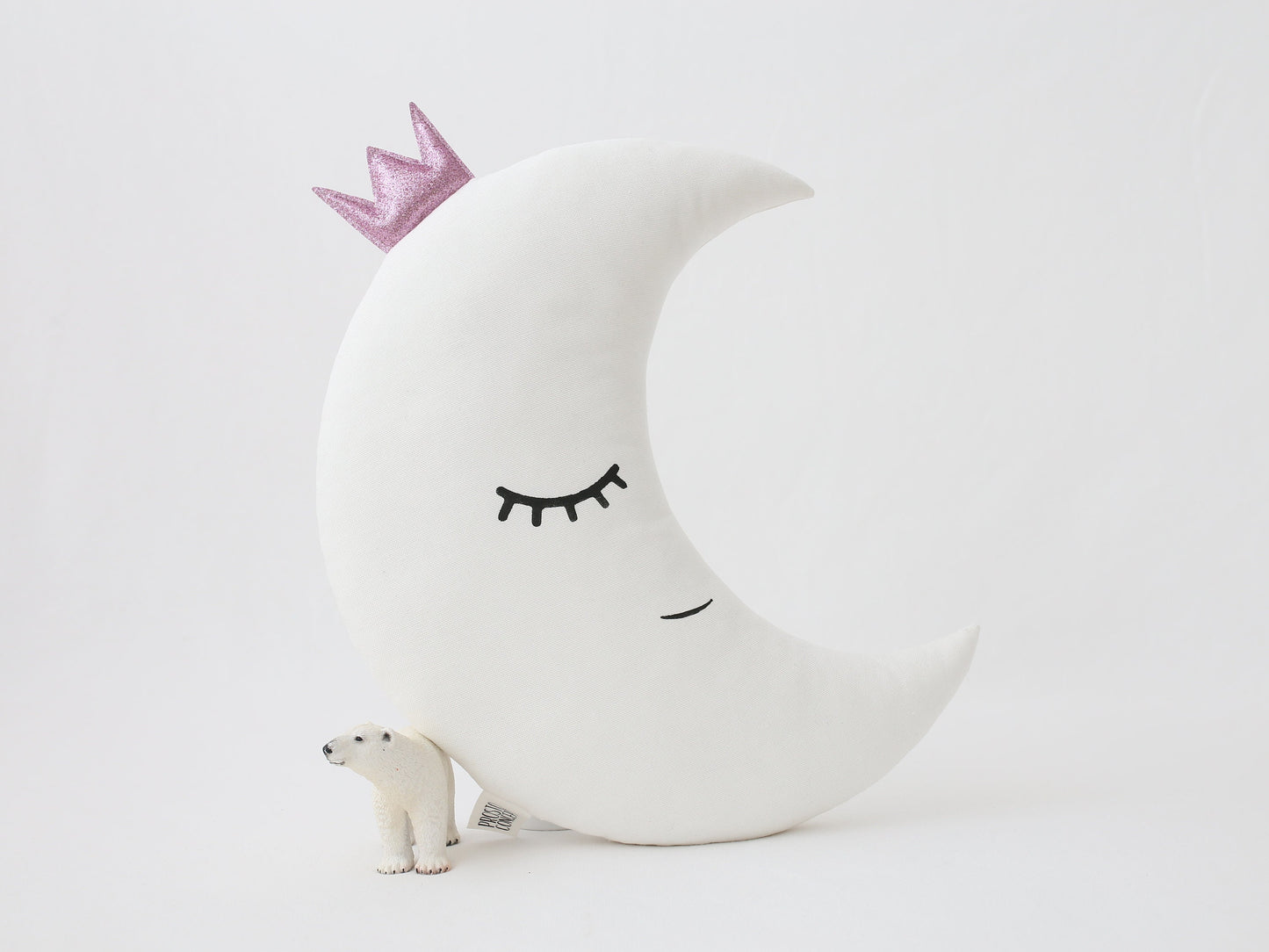 White Crescent Moon Pillow with Crown or Star