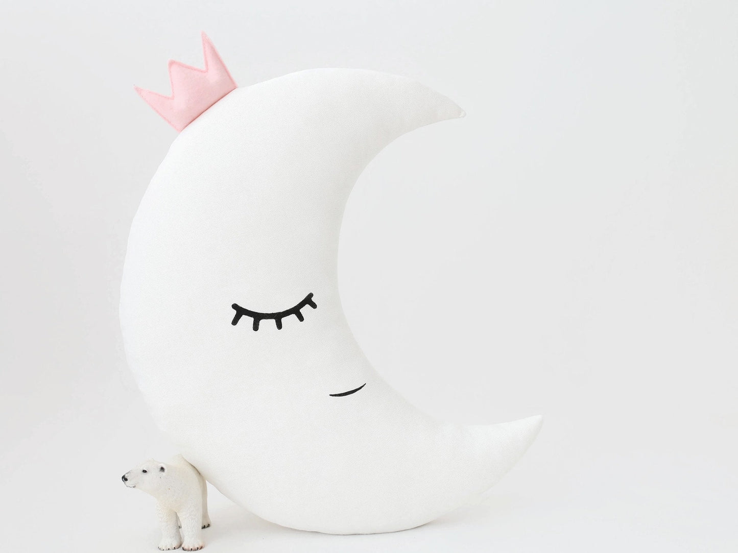 Set of 3 Pillows - Cloud (2 colors), White Crescent Moon and White Star Pillows with Pale Pink Touch