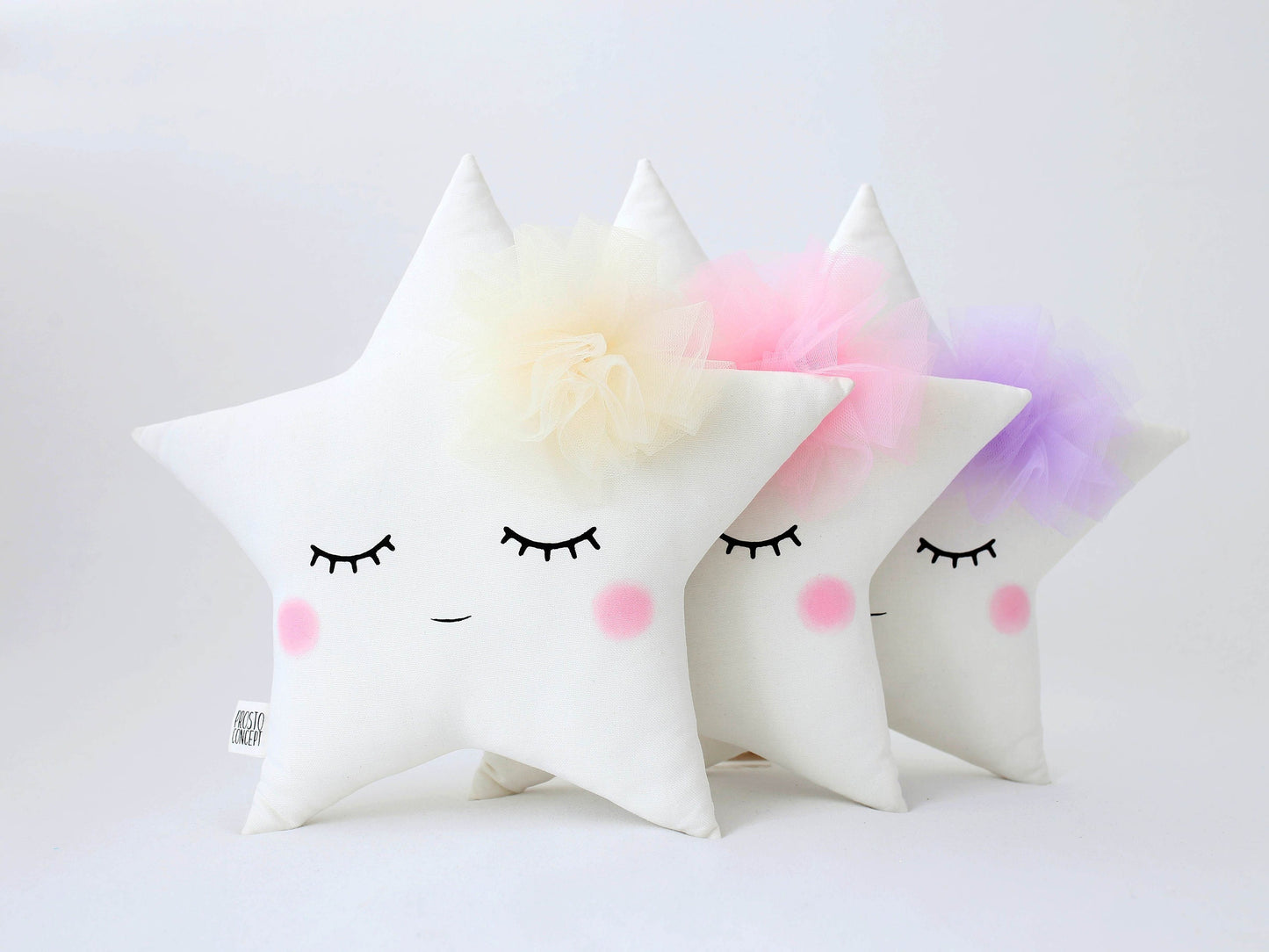 Sleepy White Star Pillow with Tulle Flower