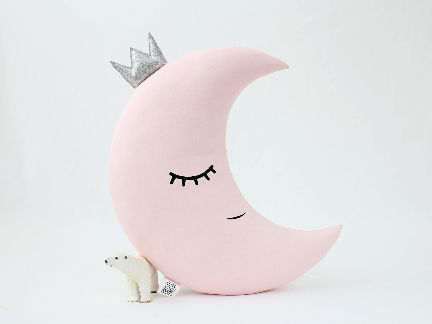 Pale Pink Crescent Moon Pillow with Crown or Star