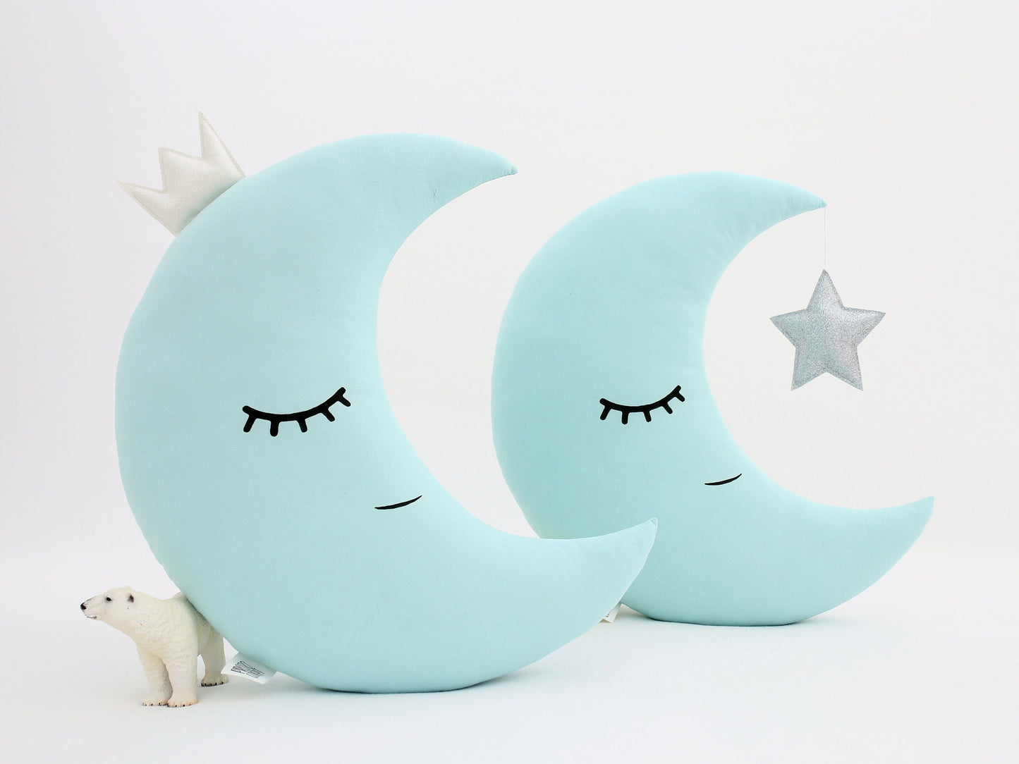 Mint Crescent Moon Pillow with Crown or Star