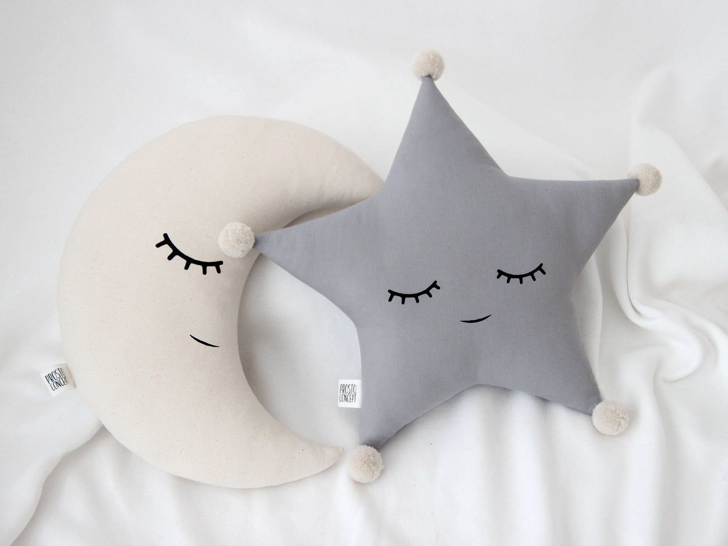 Set of 3 Pillows - Mustard Cloud, Crescent Moon (2 colors) and Gray Star Pillows