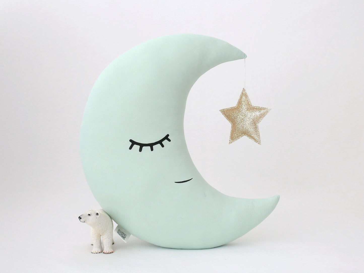 Green Mint Crescent Moon Pillow with Crown or Star