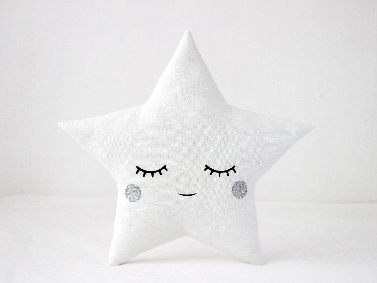 Set of 2 White Pillows - Crescent Moon and Star Pillows with Silver Touch