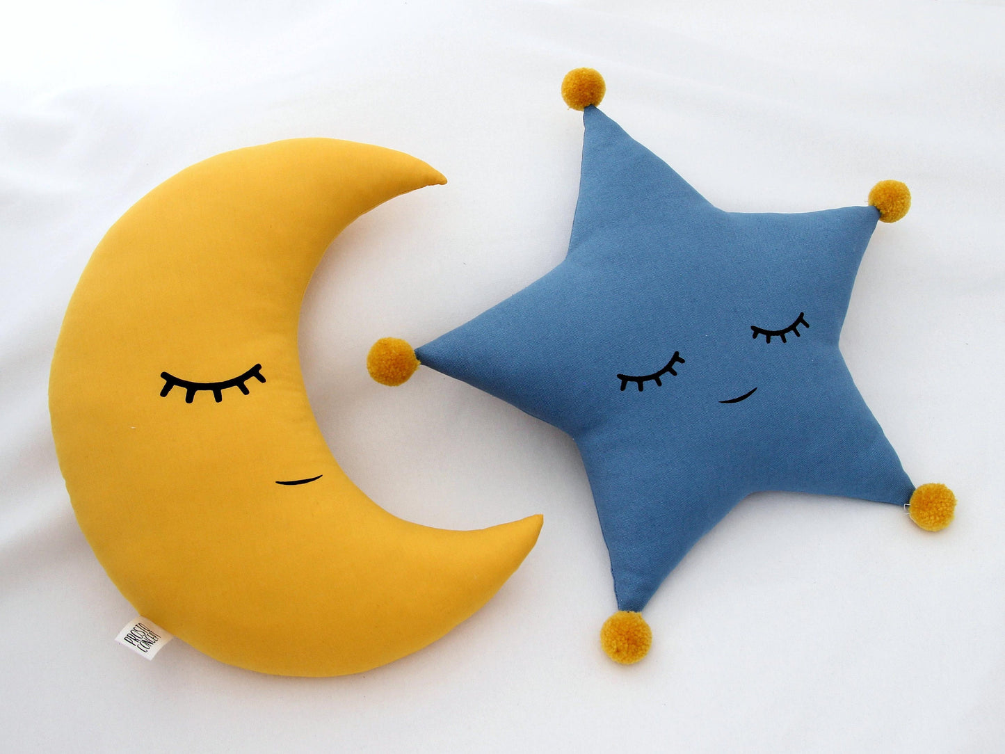 Mustard Crescent Moon Pillow With Crown