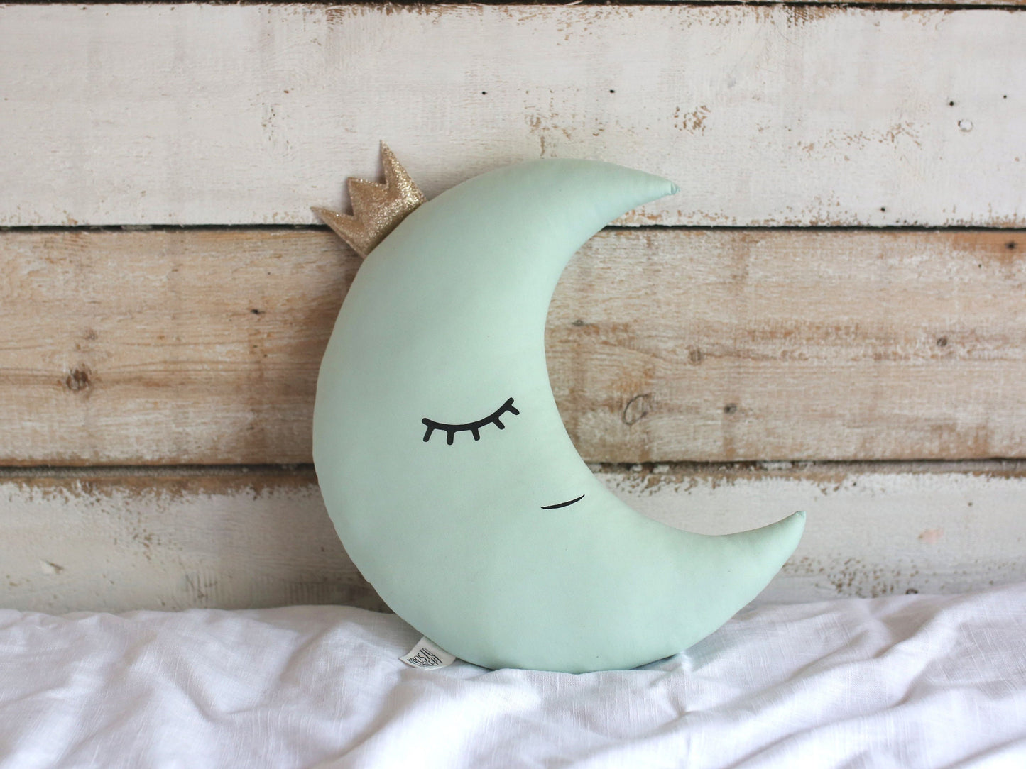 Green Mint Crescent Moon Pillow with Crown or Star