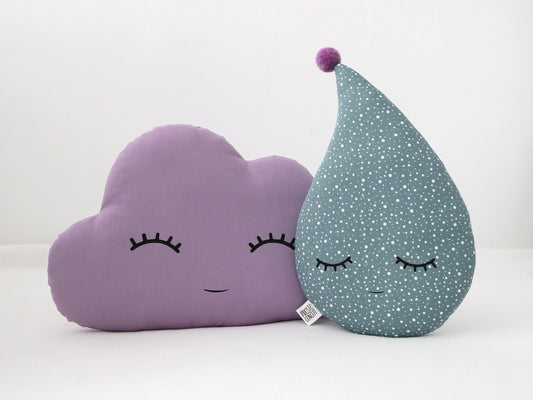 Set of 2 Pillows - Purple Cloud Pillow and Teal Raindrop Pillow