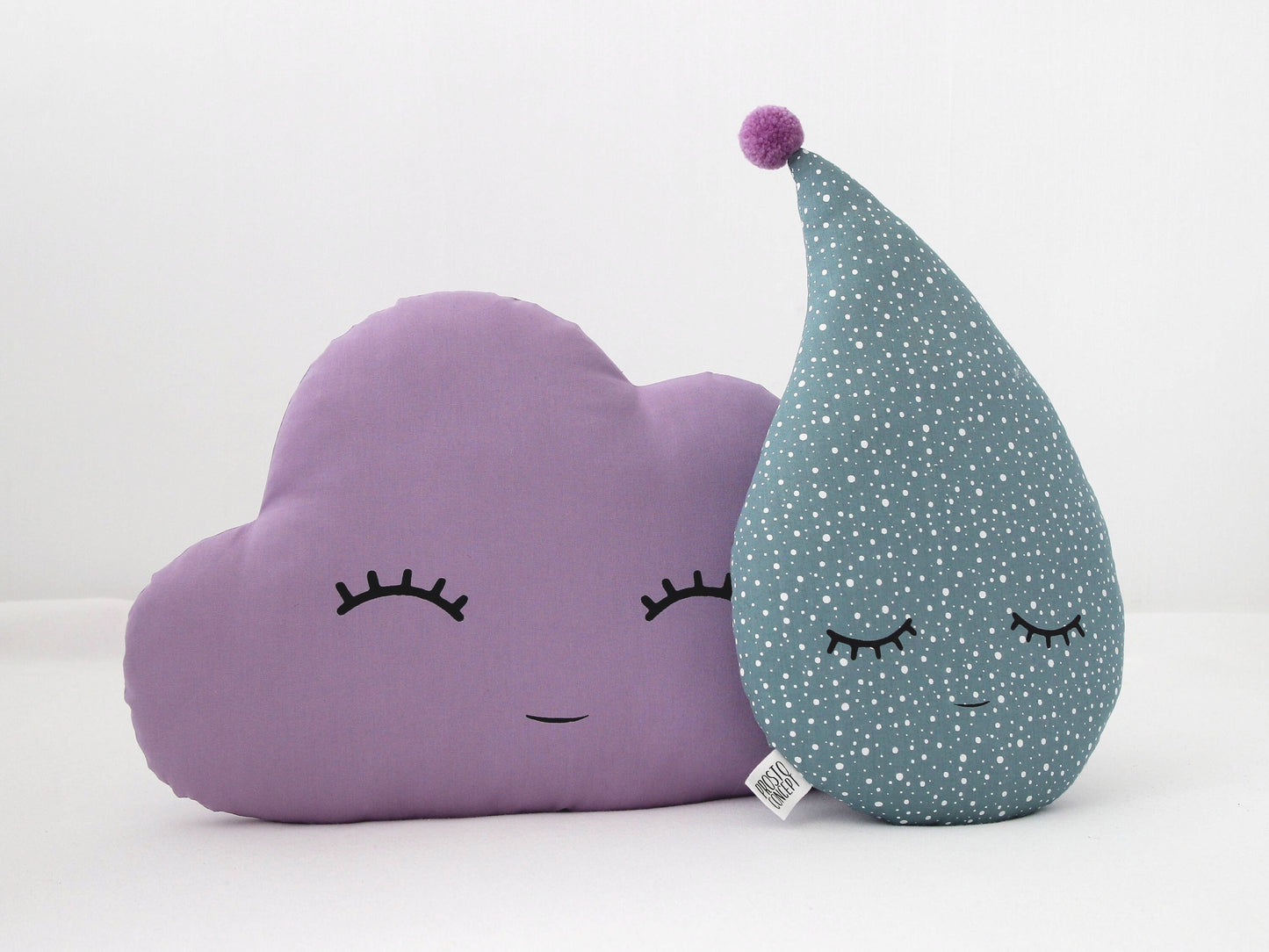 Set of 2 Pillows - Purple Cloud Pillow and Teal Raindrop Pillow