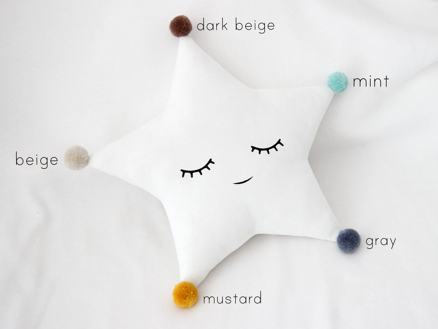 White Star Pillow with Pompoms (7 colors)