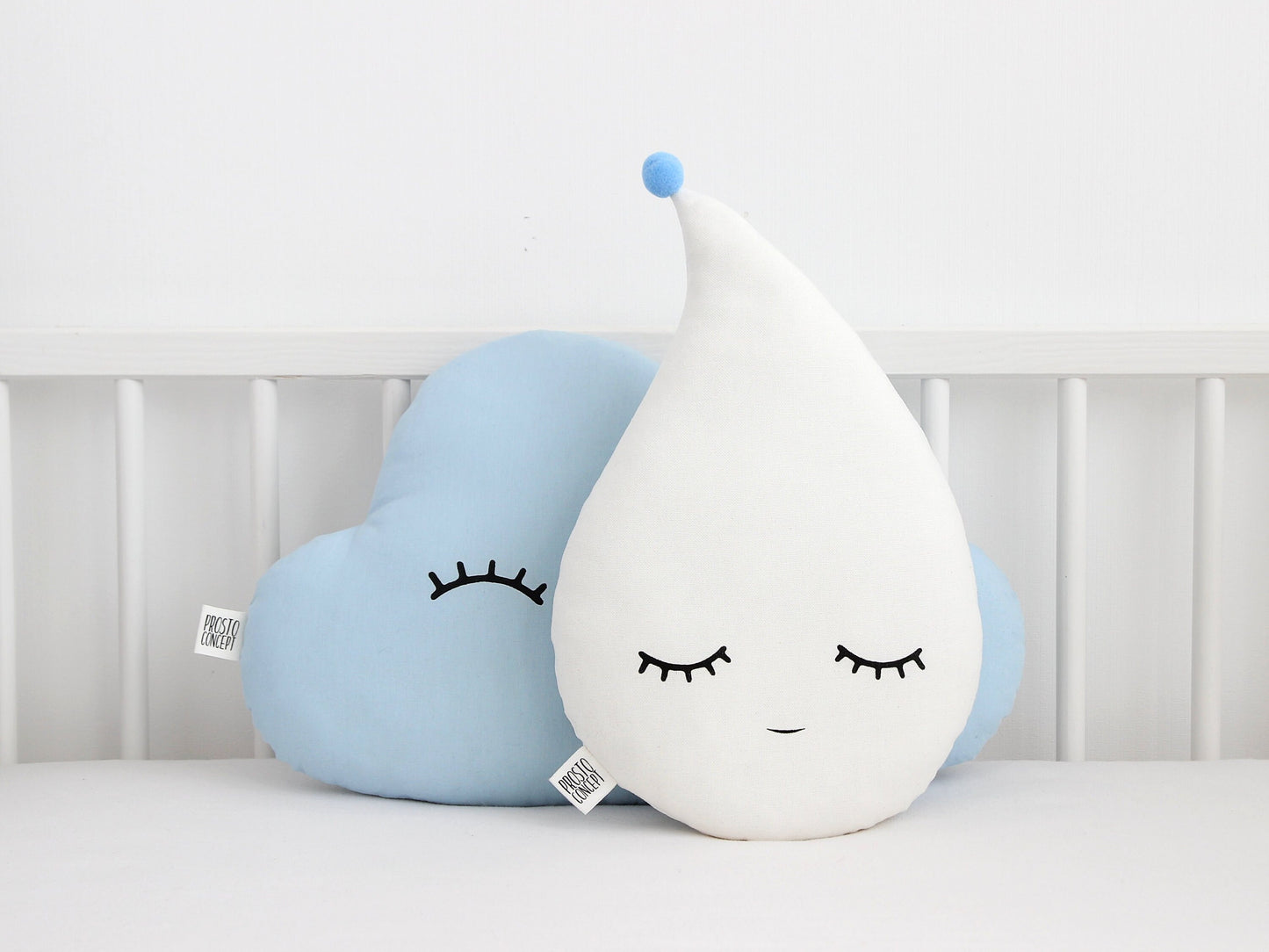 Set of 2 Pillows - Light Blue Cloud Pillow and White Raindrop Pillow