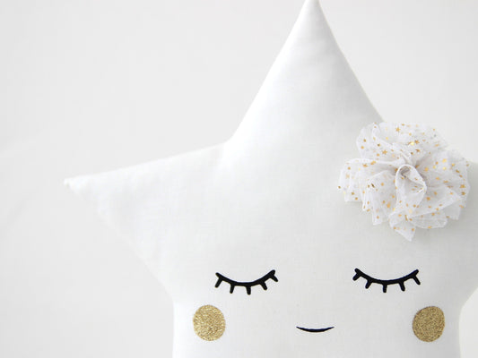 Sleepy Star Pillow (2 colors) with Tulle Flower and Golden Cheeks