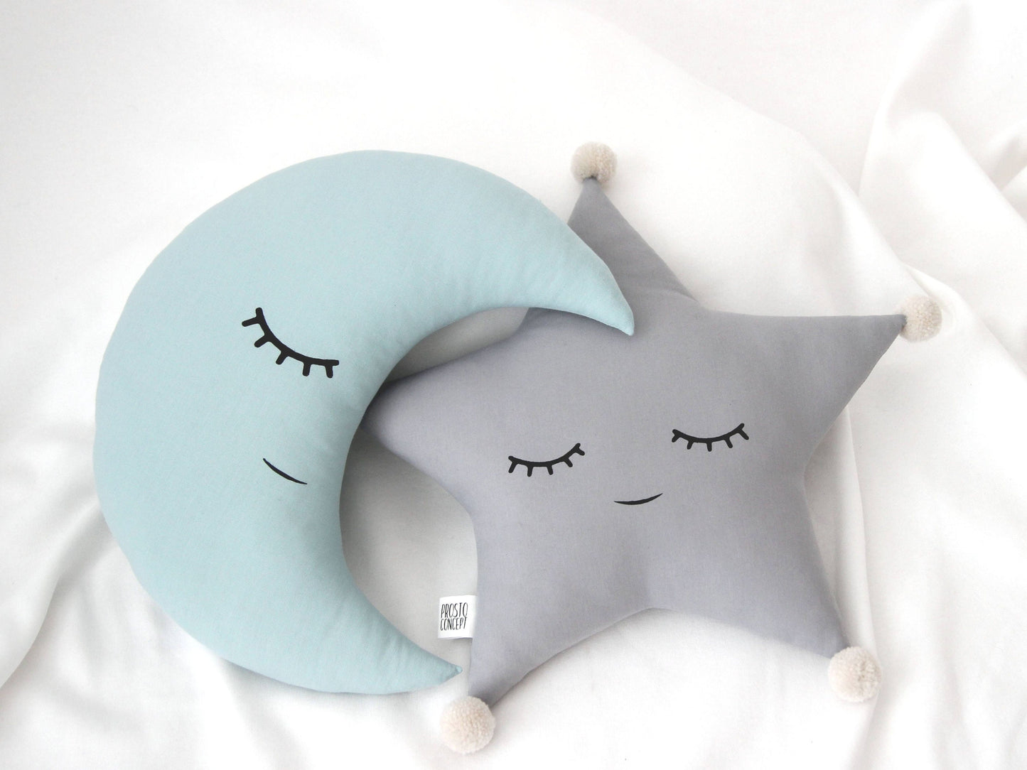 Set of 3 Pillows - Mustard Cloud, Crescent Moon (2 colors) and Gray Star Pillows