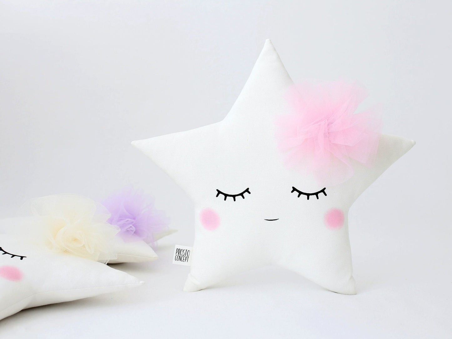 Sleepy White Star Pillow with Tulle Flower