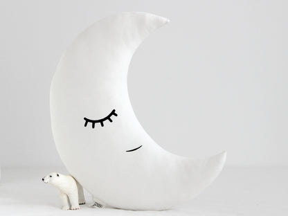 White Crescent Moon Pillow with Crown or Star