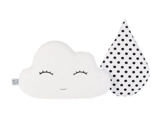 Set of 2 Pillows - White Cloud Pillow and Black Polka Dot Raindrop Pillow