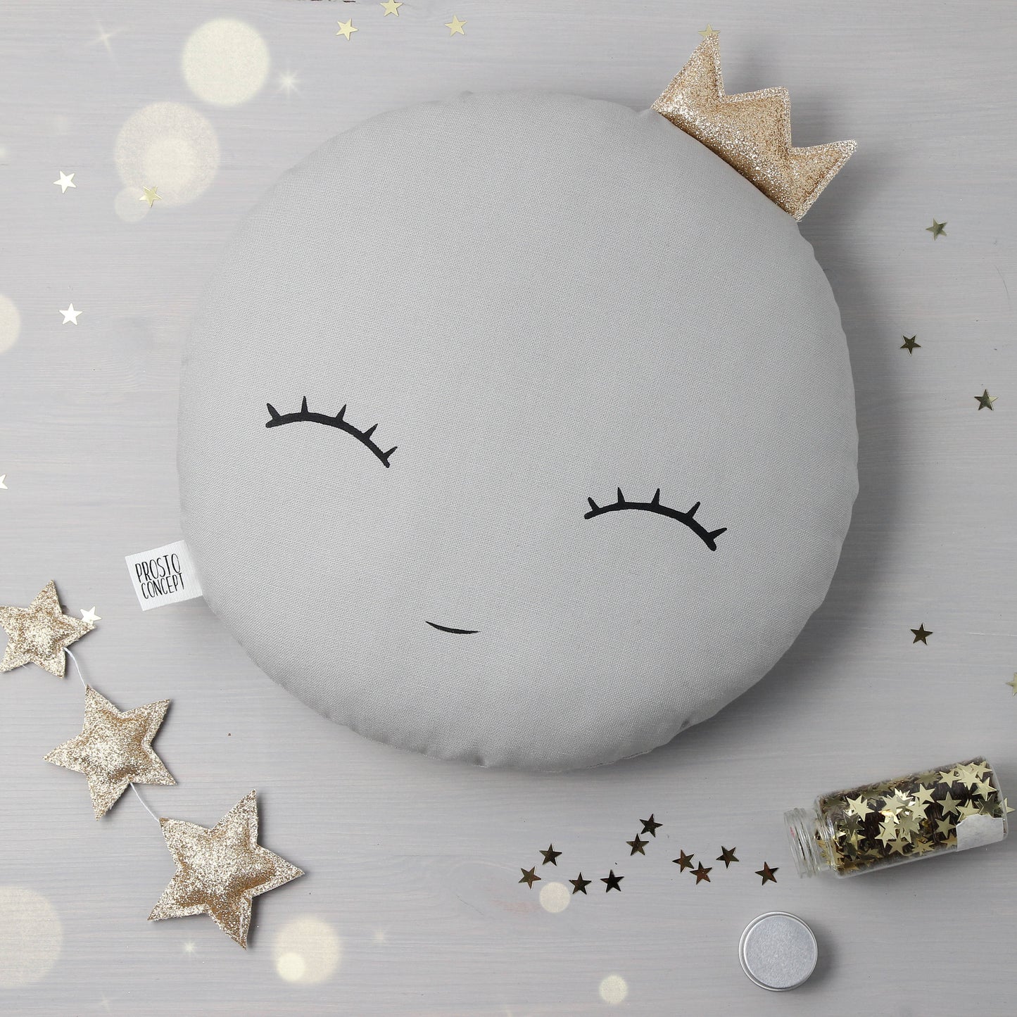 White or Gray Full Moon Pillow with Crown