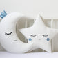 Set of 2 White Pillows - Crescent Moon and Star Pillows with Blue Touch