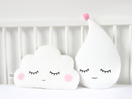Set of 2 White Pillows - Cloud Pillow and Raindrop Pillow