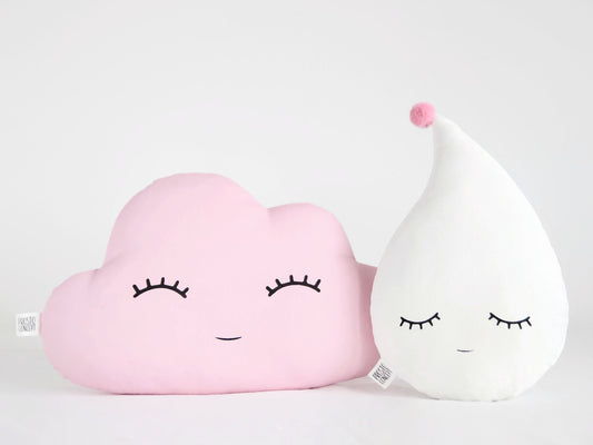 Set of 2 Pillows - Pink Cloud Pillow and White Raindrop Pillow