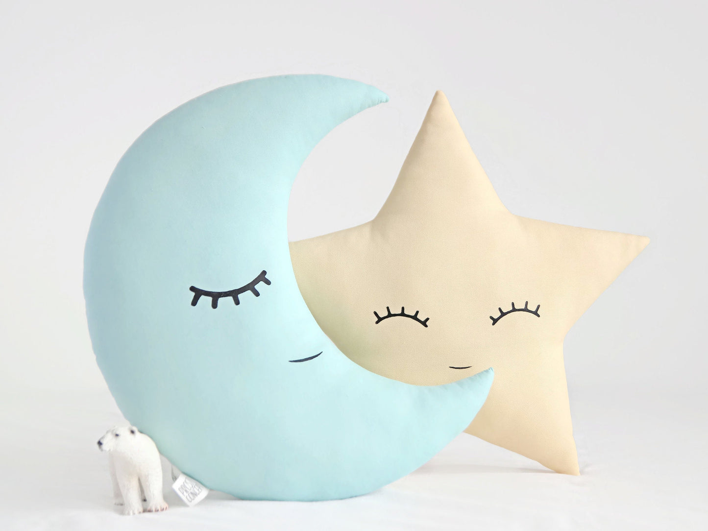 Set of 2 Pillows - Mint Crescent Moon Pillow and Pastel Yellow Star Pillow