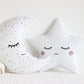 Set of 2 White Pillows - Crescent Moon and Star Pillows with Rose Golden Touch