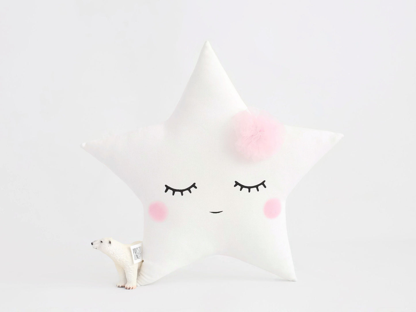 Set of 2 White Pillows - Cloud Pillow and Star Pillow with Tulle Flower