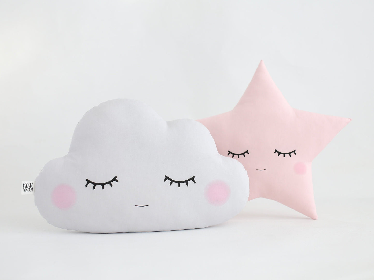 Set of 2 Pillows - Light Gray Cloud Pillow and Pale Pink Star Pillow