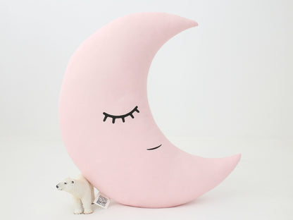 Pale Pink Crescent Moon Pillow with Crown or Star