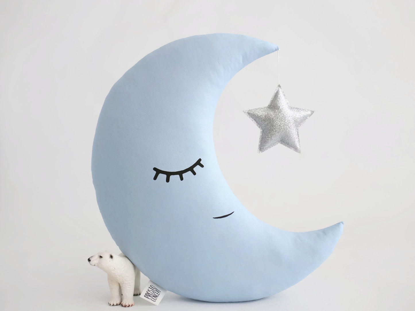 Light Blue Crescent Moon Pillow with Crown or Star