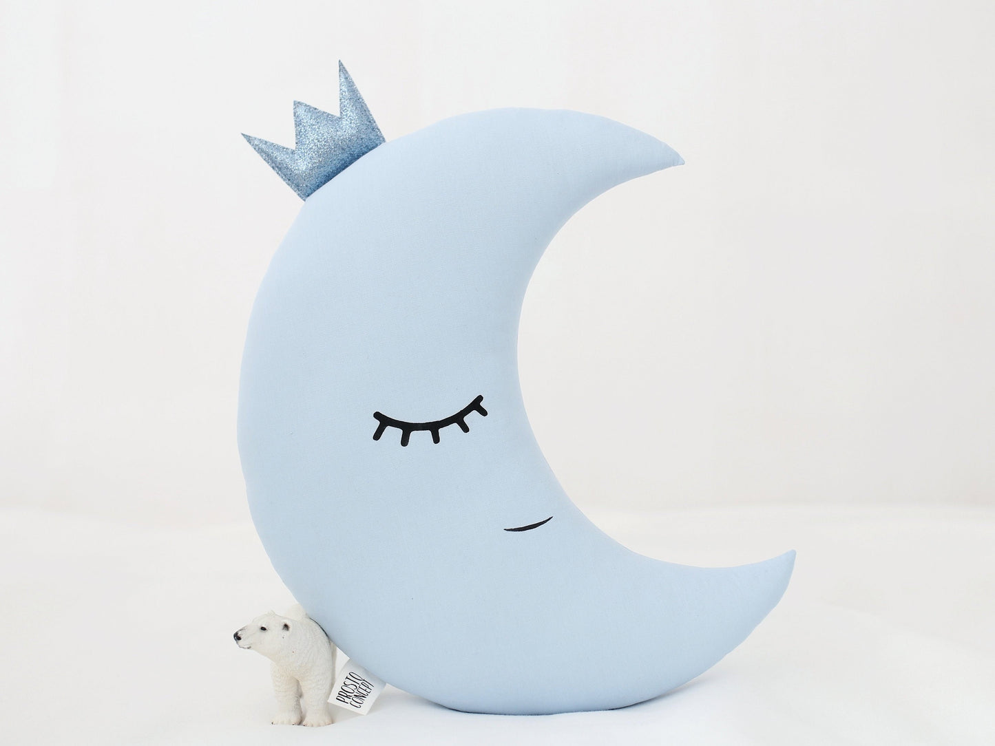 Light Blue Crescent Moon Pillow with Crown or Star