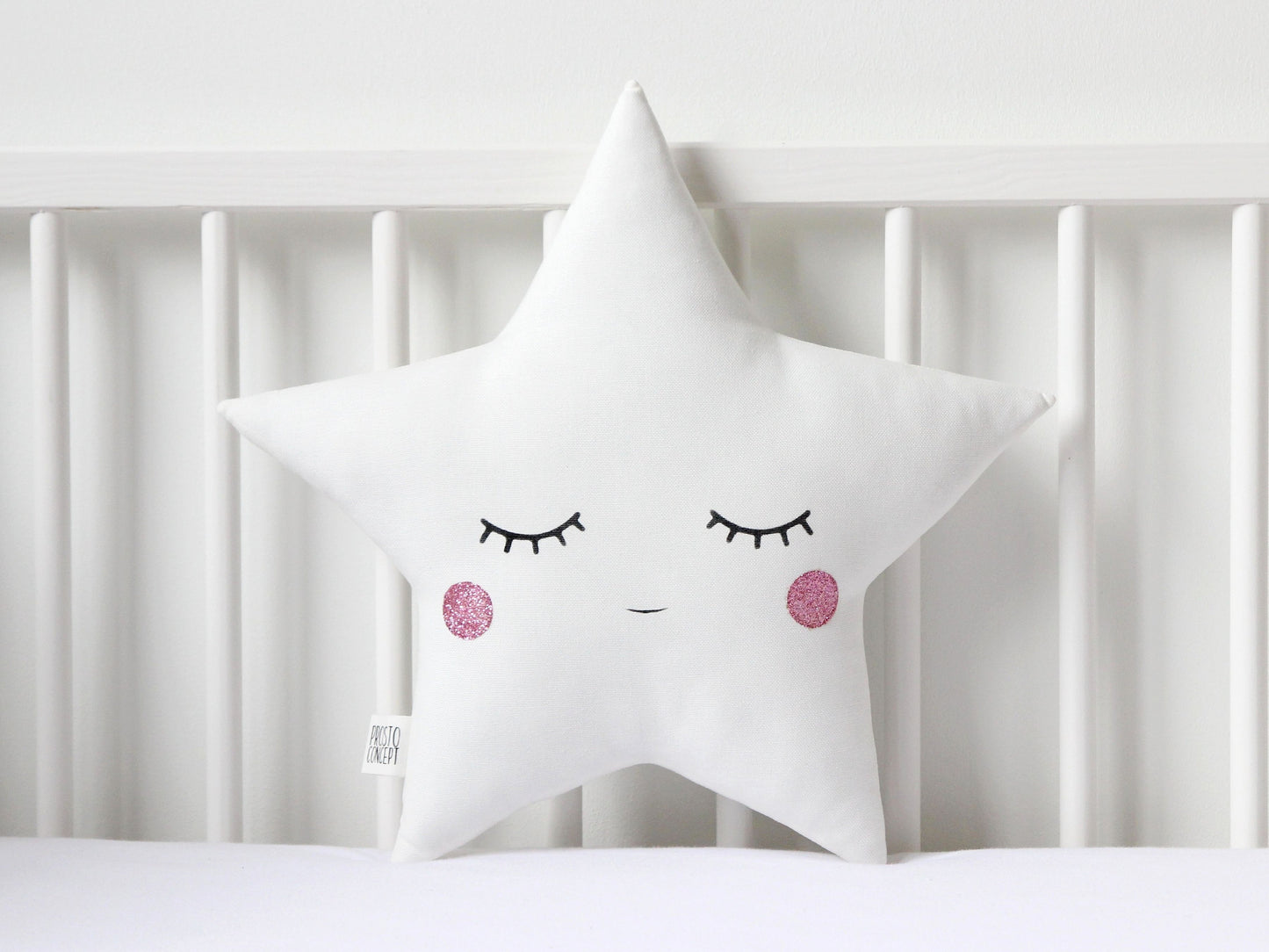 Set of 2 White Pillows - Crescent Moon and Star Pillows with Pink Touch