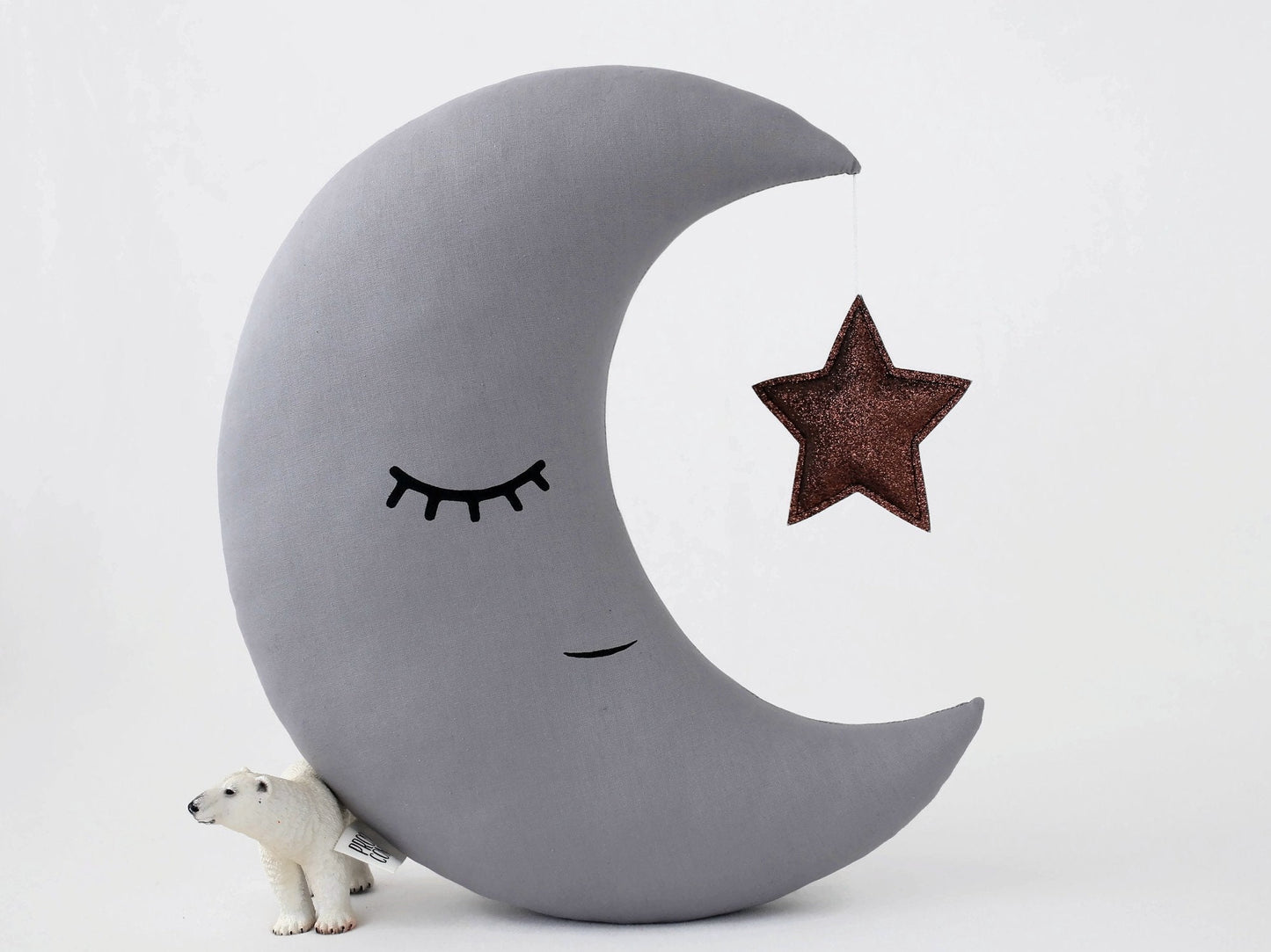 Gray Crescent Moon Pillow with Crown or Star