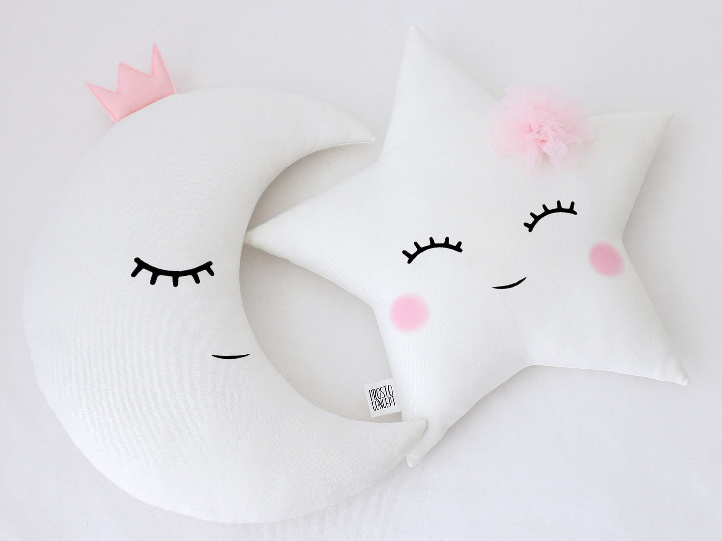 Set of 3 Pillows - Cloud (2 colors), White Crescent Moon and White Star Pillows with Pale Pink Touch