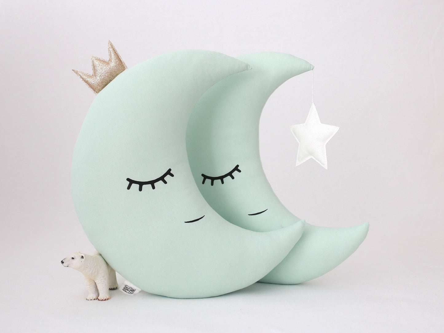 Green Mint Crescent Moon Pillow with Crown or Star